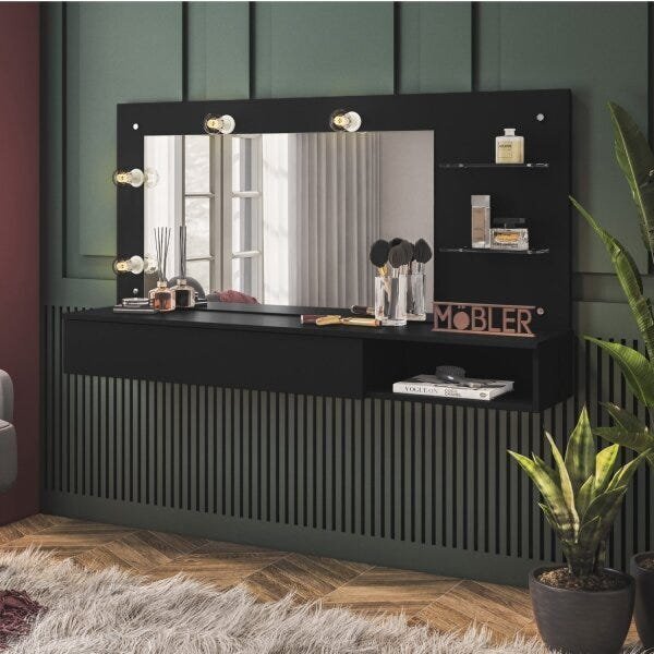 Penteadeira Camarim Com Espelho Suspensa 1 Gaveta Lumiere Pre