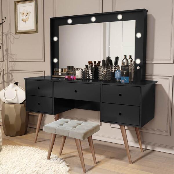 Penteadeira Camarim Com Led E Banqueta Anaisa Preto Basoto