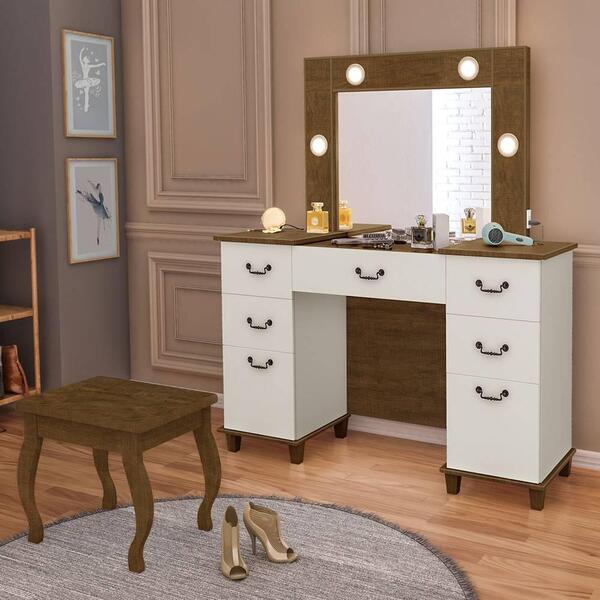 Penteadeira Camarim Com Led Porta Joias E Banqueta 100%mdf Se