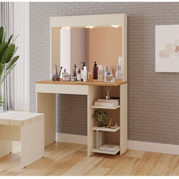 Penteadeira Camarim Eliza 1 Gaveta -150x92cm Off White /canela