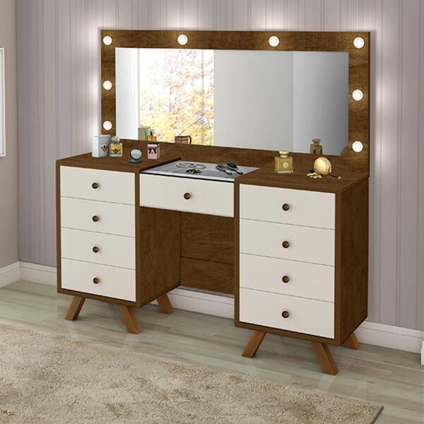 Penteadeira Camarim Em Mdf Com Espelho E Pés Em Madeira Malbe