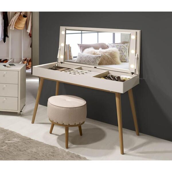 Penteadeira/camarim/escrivaninha Lari Com Espelho - Off Whit