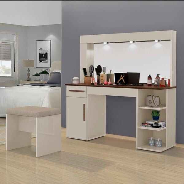 Penteadeira Camarim Jade Cor:off White Canela Mizza Decor | Leroy