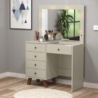 Penteadeira Camarim Led Com Espelho 5 Gavetas Mel  Off White