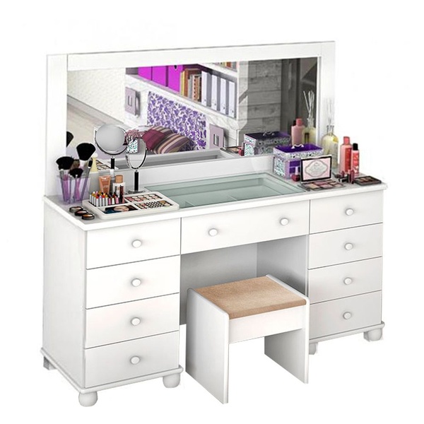 Penteadeira Camarim New 9 Gavetas com Espelho e Banqueta - Br