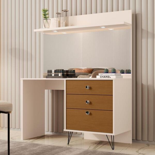 Penteadeira Camarim Nicole Pérola Nature Com Espelho E Led