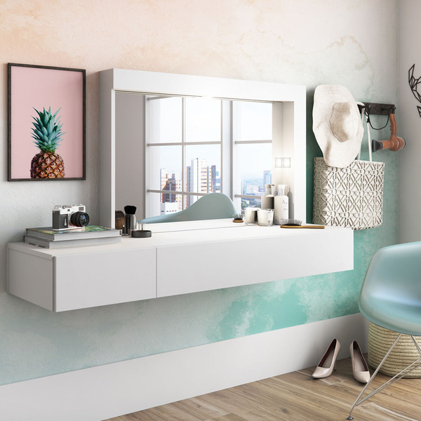 Penteadeira Camarim Suspensa Inspire Com Led 2 Gavetas Branco