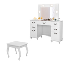 Penteadeira Com Banqueta Com 6 Gavetas E Porta Joias Tampo Em