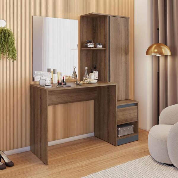 Penteadeira Com Espelho 1 Gaveta E 1 Porta Amoudi Móveis