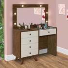 Penteadeira Com Espelho 5 Gavetas Pés Em Madeira Malbec Off W