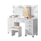 Penteadeira Com Espelho  Led Mais Banqueta Plus Branca Potente