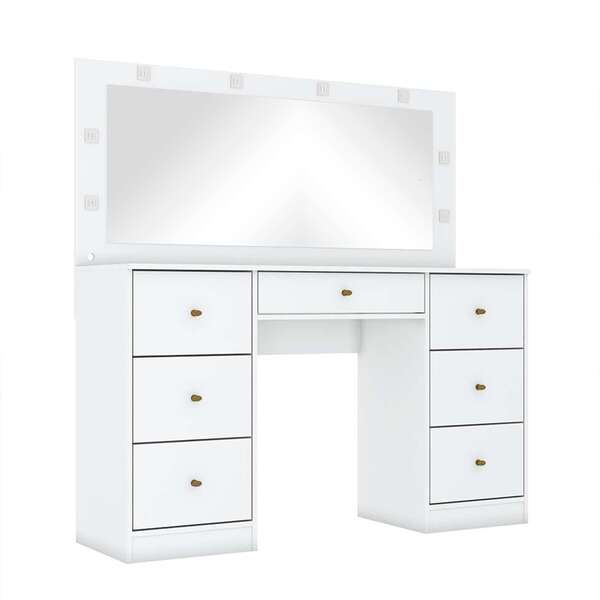 Penteadeira Com Espelho E Led Camarim Primor 7 Gv Branca