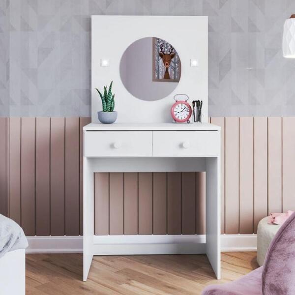 Penteadeira Com Espelho Led 2 Gavetas Melissa Branco