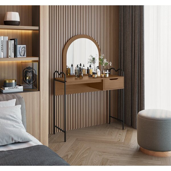 Penteadeira Com Espelho Mdf 1 Gaveta Oasis Preto/nature