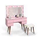 Penteadeira Com Espelho Strass Rosa