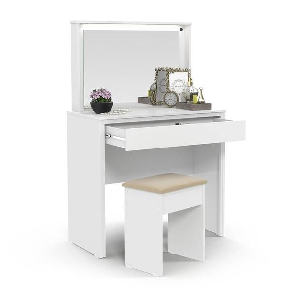 Penteadeira Com Iluminação De Led Yasmin Com Banco Branco