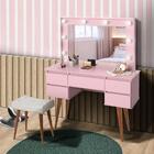Penteadeira Com Pés Em Madeira Maciça E Espelho Rosa Ember Sh
