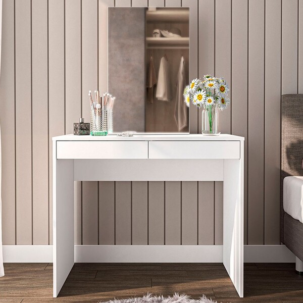 Penteadeira Conquista 2 Gavetas Com Espelho Branco - Politorno