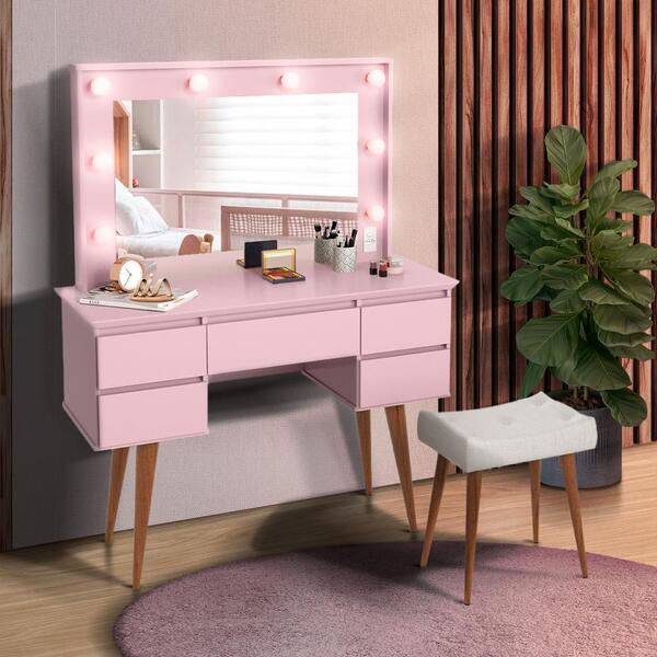 Penteadeira De Maquiagem Com Banqueta Almofadada E Espelho Ro