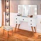 Penteadeira E Banqueta Retro Com Espelho E Led Genebra Branca