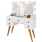 Penteadeira E Banqueta Retro Com Espelho E Led Genebra Branca