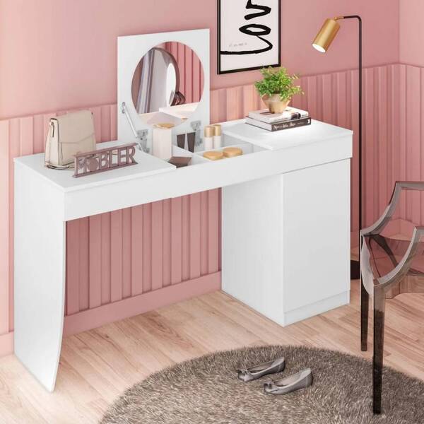 Penteadeira E Escrivaninha Astra Branco Liso Fosco Bnn Decor