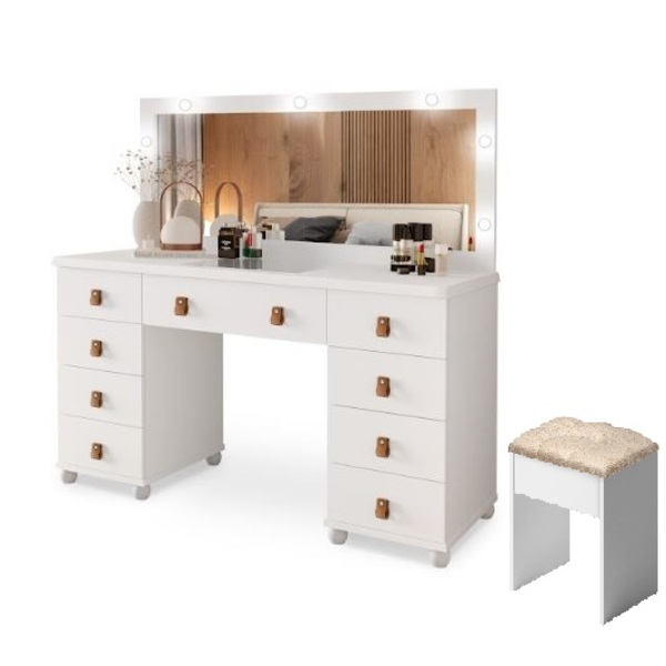 Penteadeira Eloa + Banqueta Camarim E Gaveta Organizadora