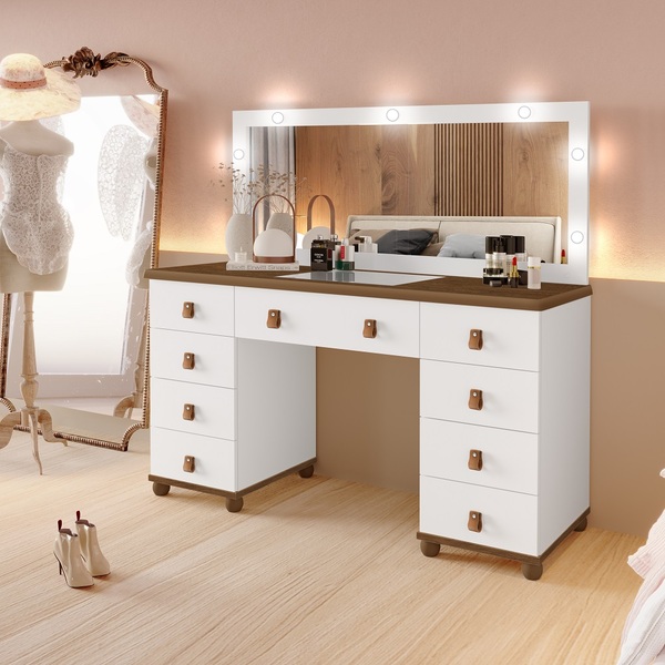 Penteadeira Eloa Camarim Luxo 09 Gavetas + Banqueta