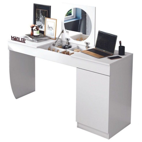 Penteadeira Escrivaninha Com Espelho 1 Porta Crystal Mobler B