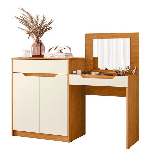 Penteadeira Escrivaninha Com Espelho 2 Portas 1 Gaveta Theo C