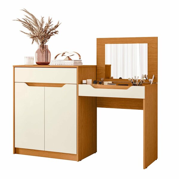 Penteadeira Escrivaninha Com Espelho 2 Portas 1 Gaveta Theo C