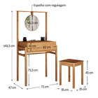Penteadeira Escrivaninha Com Espelho Compacta Madeira Com Ban