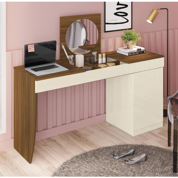 Penteadeira Escrivaninha Crystal Bnn Decor - Freijó/off White