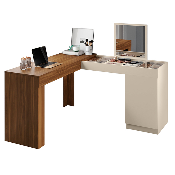 Penteadeira Escrivaninha De Canto Com Espelho New Star Freijo