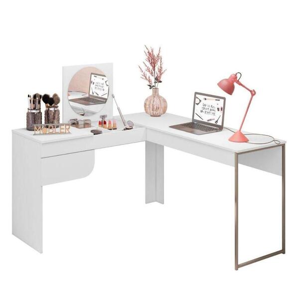 Penteadeira Escrivaninha De Canto Com Espelho Pistão A Gás E