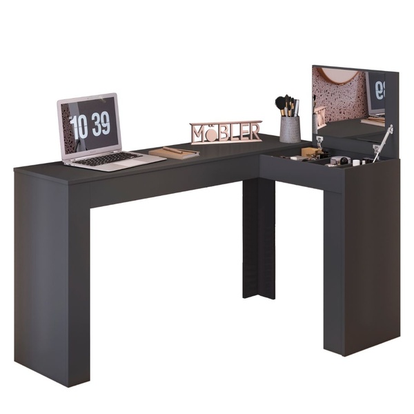 Penteadeira Escrivaninha Em L Com Espelho E Organizador Jade