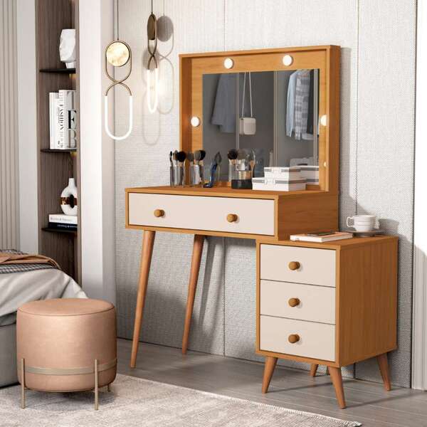 Penteadeira Escrivaninha Mesa Gaveteiro Mdf Led Camarim Nova