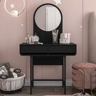 Penteadeira Infantil 2 Gavetas Com Espelho Redondo Jade  Preto