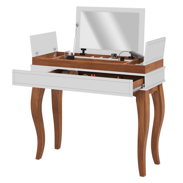 Penteadeira Luna 100 Cm Pés Luiz Xv Madeira Maciça E Espelho