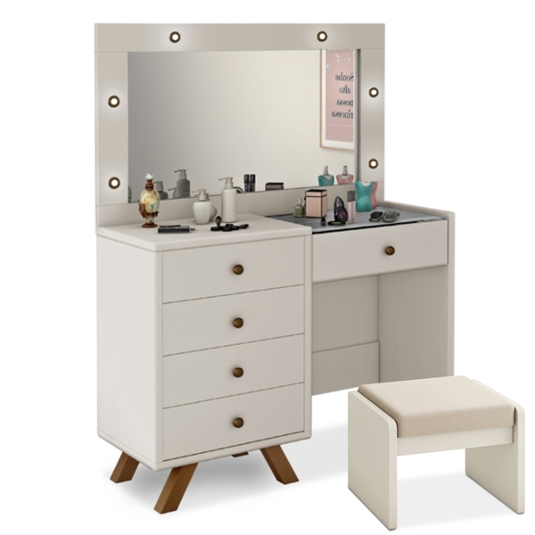 Penteadeira Lux com Led Off White com Banqueta