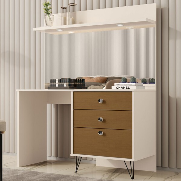 Penteadeira Luxo 3 Gaveta 1 Prateleira Pérola/nature 7909 - J
