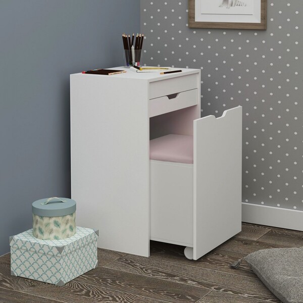 Penteadeira Milena 1 Gaveta Com Banqueta Branco/rosa - Pnr Mó