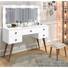 Penteadeira Nevada Retrô Com Led Branco Hannover Com Banqueta