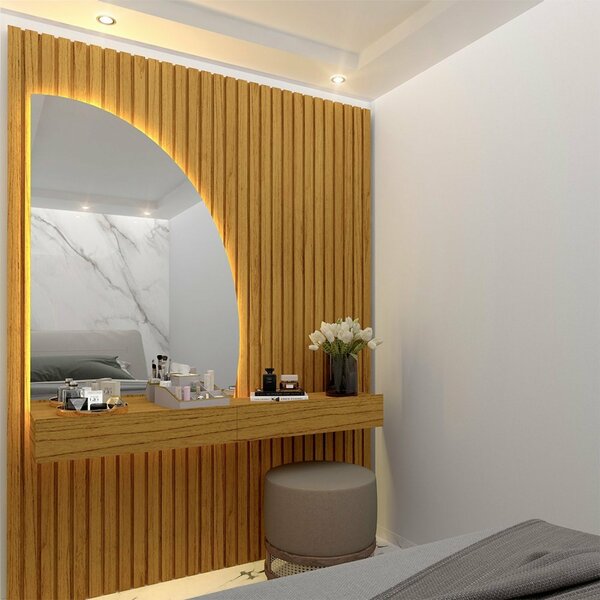 Penteadeira Ripado Com Espelho Com Led 184cm Nobre Gelius Móv