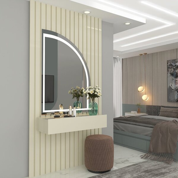 Penteadeira Ripado Com Espelho Com Led 95cm Realeza 100% Mdf