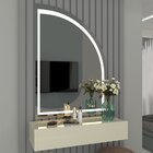 Penteadeira Ripado Com Espelho Com Led 95cm Realeza Cinza/off