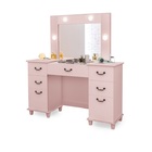 Penteadeira Rosa Com 7 Gavetas + Led Bivolt + Espelho Luxo