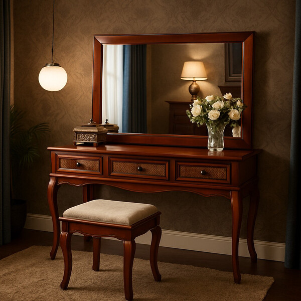 Penteadeira Rústica Com Espelho E Banqueta Aurora Solare