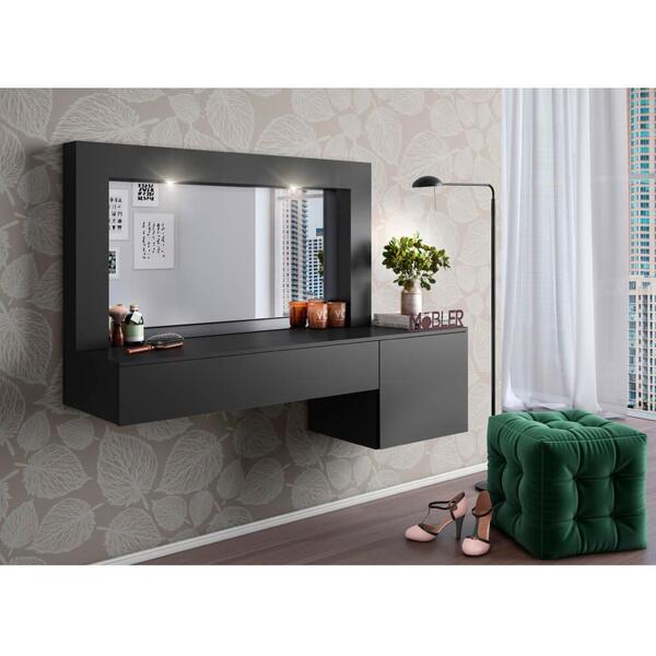 Penteadeira Suspensa Gloss C/ Espelho E 2 Leds - Preto