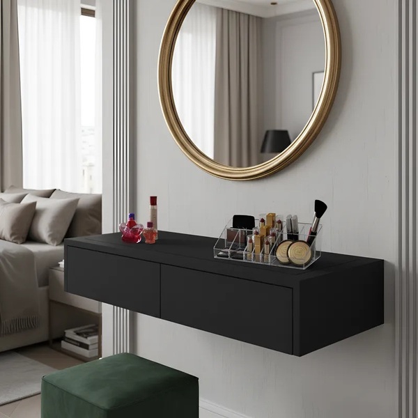 Penteadeira Suspensa Para Maquiagem Aparador Quarto Preto Laca